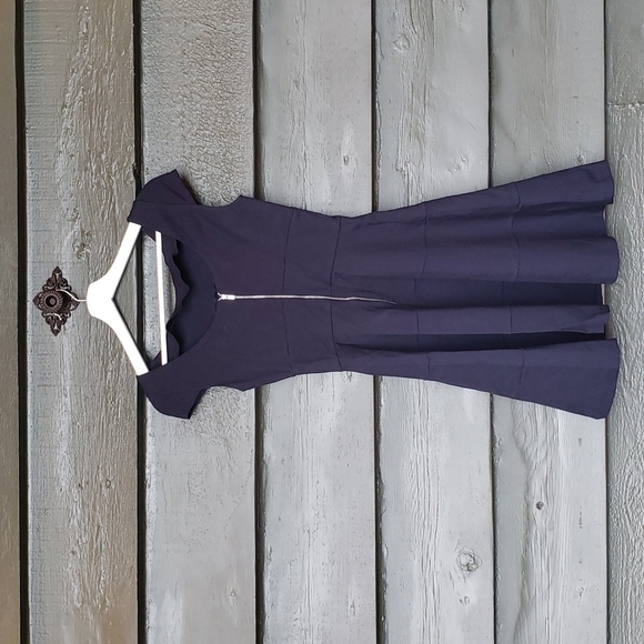 BANANA REPUBLIC Navy Ponte Seamed Fit & Flare Dress sz 2 Women's - Picture 2 of 5